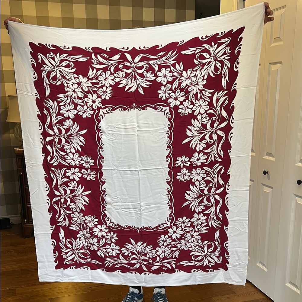 Vintage Retro MCM Floral Red and White Tablecloth